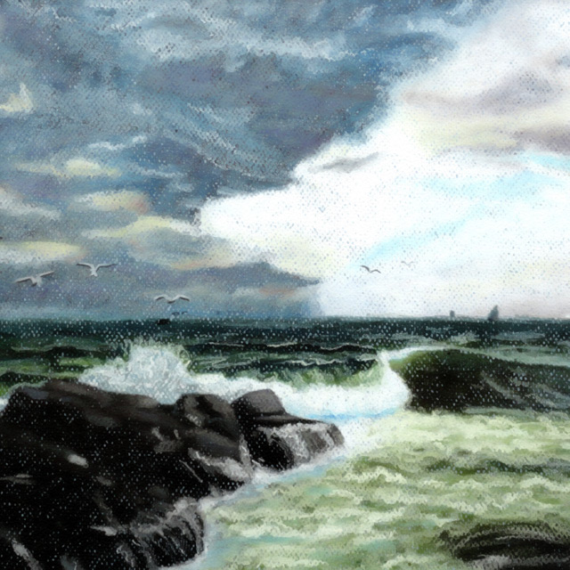 Tempest on the Rocks - Drawing by Christopher Spicer
