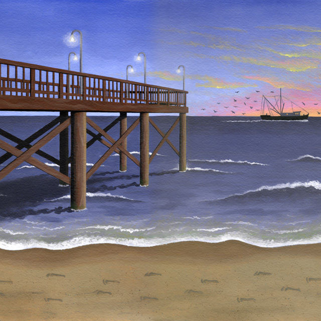 Dusk at the Pier - Painting by Christopher Spicer