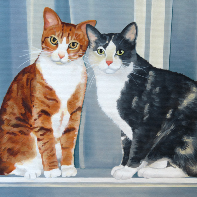 Maggie and Milo in the Window - Painting by Christopher Spicer
